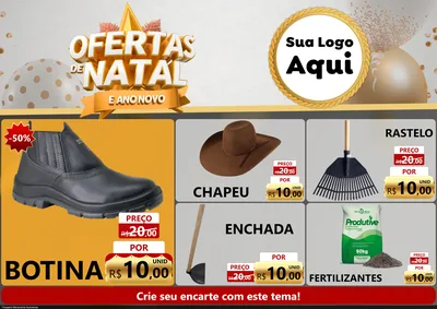 Modelo de Encarte para Encarte A4 Horizontal com o tema Ofertas De Natal E Ano Novo para Agropecuária