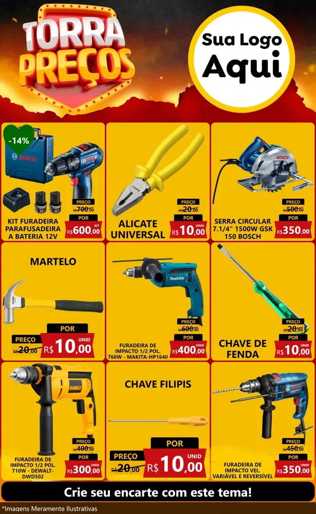 Modelo de Encarte para Encarte Grande com o tema Torra Preços para Maquinas e Ferramentas