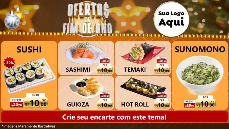 Modelo de TV para TV Horizontal com o tema Ofertas de Fim de Ano para Comida japonesa