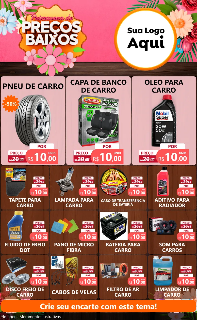 Modelo de Encarte para Encarte Grande com o tema Primavera de Preços Baixos para Auto peças
