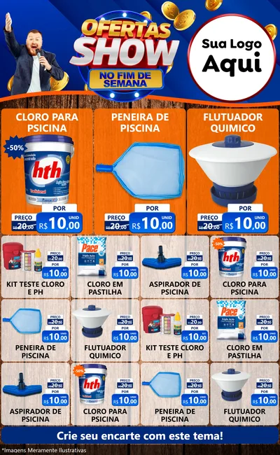 Modelo de Encarte para Encarte Grande com o tema Ofertas Show No Fim De Semana para Produtos para Piscina