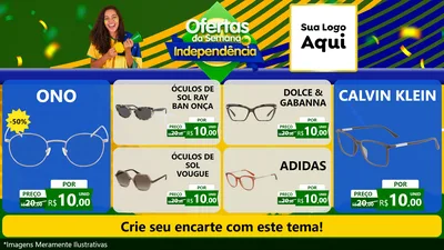 Modelo de TV para TV Horizontal com o tema Ofertas da Semana da Independência para Óticas
