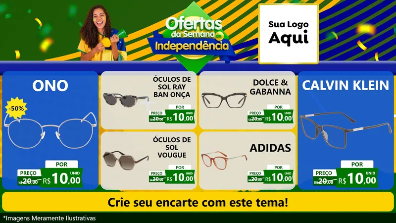 Modelo de TV para TV Horizontal com o tema Ofertas da Semana da Independência para Óticas