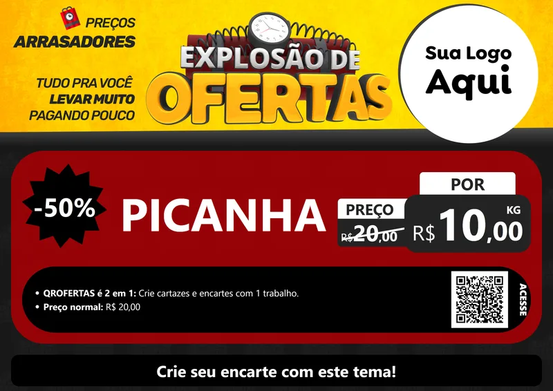 Modelo de Cartaz para Cartaz A4 Horizontal com o tema Explosão de Ofertas para Açougue