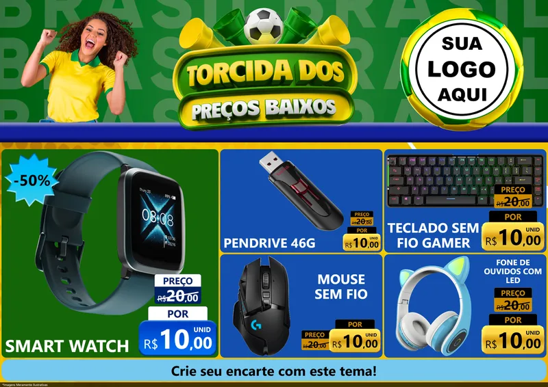 Modelo de Encarte para Encarte A4 Horizontal com o tema Torcida dos Preços Baixos para Informática
