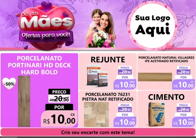 Modelo de Encarte para Encarte A4 Horizontal com o tema Dia das Mães Ofertas para Você! para Pisos e revestimentos