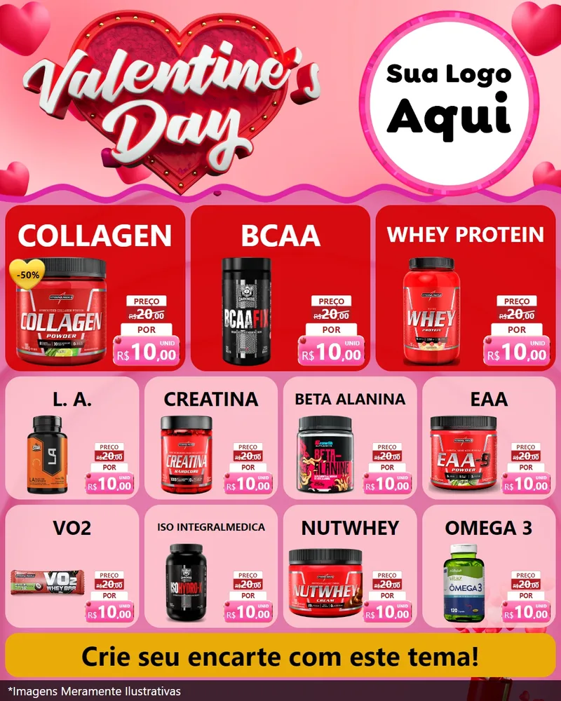 Modelo de Rede Social para Feed Instagram com o tema Valentine's Day para Suplementos alimentares