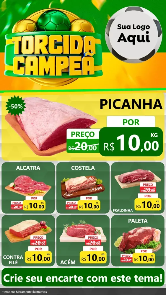 Modelo de Rede Social para Stories com o tema Torcida Campeã - Copa para Açougue