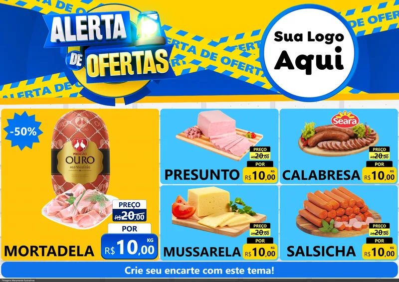 Modelo de Encarte para Encarte A4 Horizontal com o tema Alerta de Ofertas para Frios e Laticínios