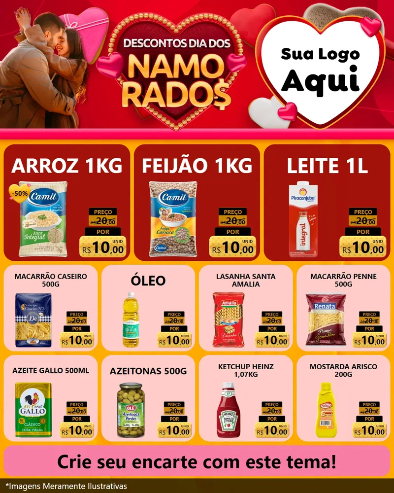 Modelo de Rede Social para Feed Instagram com o tema Descontos Dia dos Namorados para Supermercado
