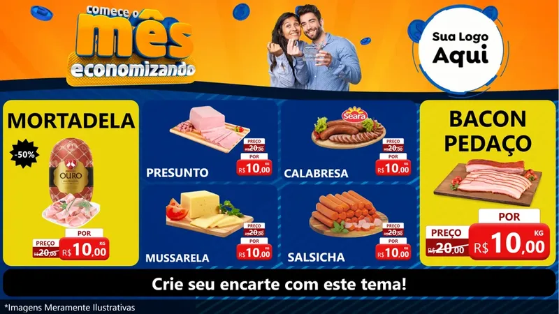 Modelo de TV para TV Horizontal com o tema Comece O Mês Economizando para Frios e Laticínios