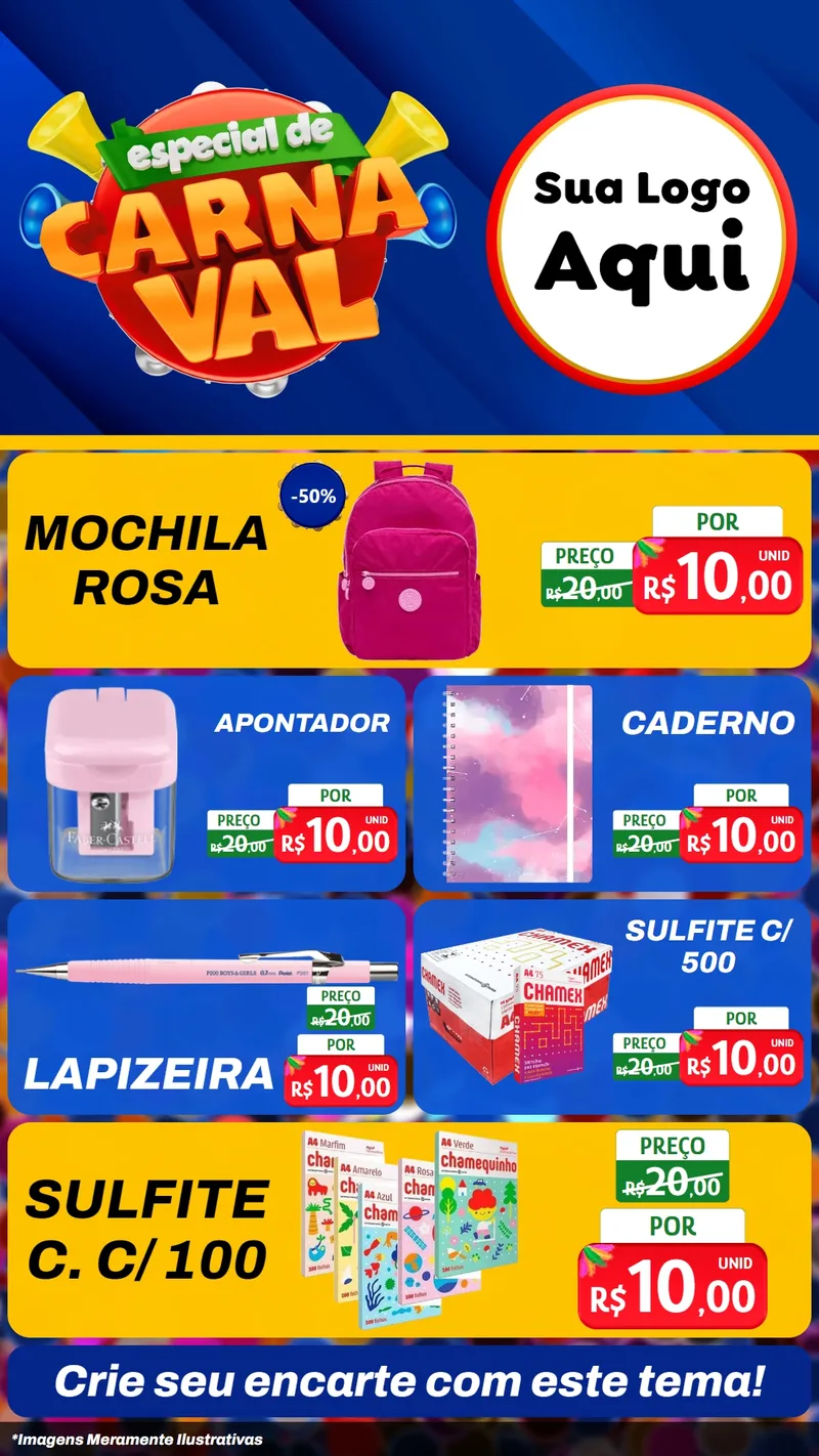 Modelo de TV para TV Vertical com o tema Especial de Carnaval para Papelaria