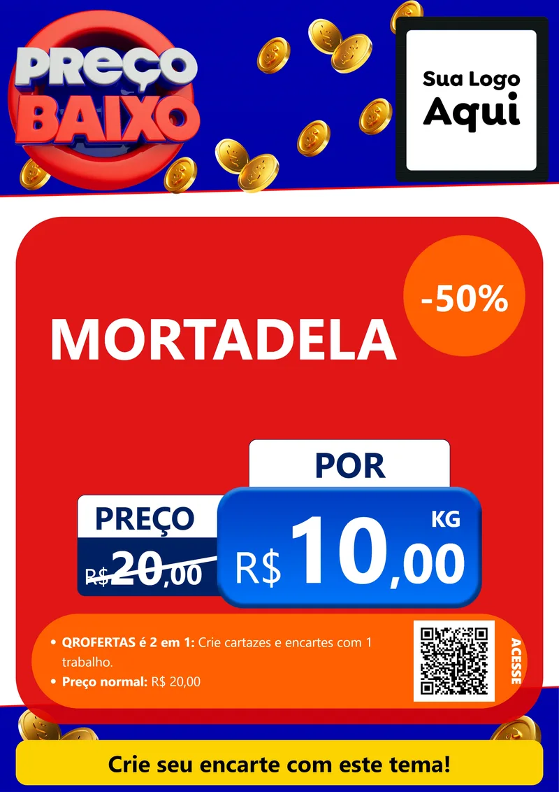 Modelo de Cartaz para Cartaz A4 Vertical com o tema Preço Baixo para Frios e Laticínios