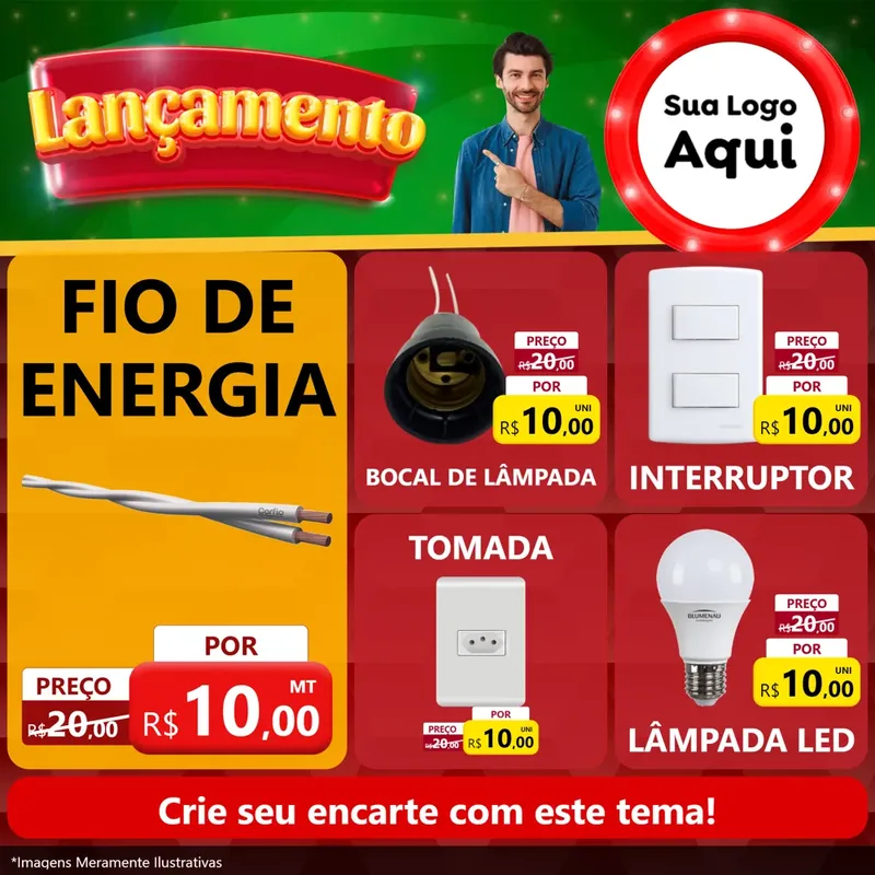 Modelo de Rede Social para Feed Facebook com o tema Lançamento para Materiais Elétricos