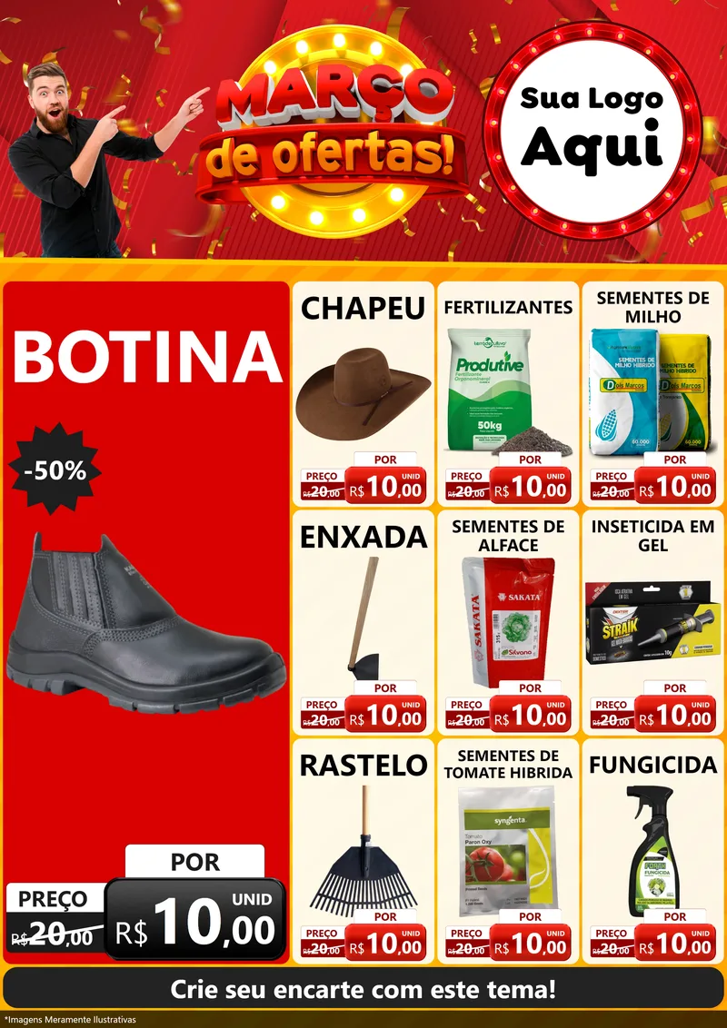 Modelo de Encarte para Encarte A4 Vertical com o tema Março de Ofertas! para Agropecuária