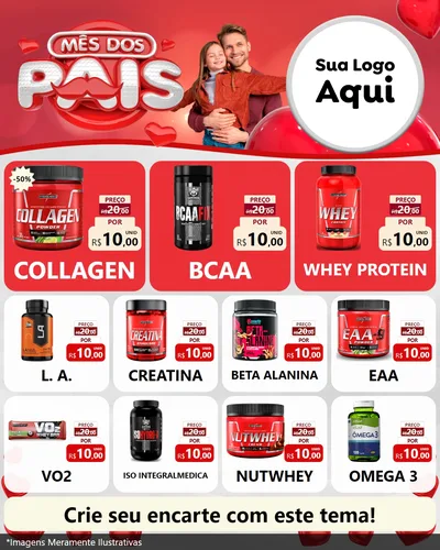 Modelo de Rede Social para Feed Instagram com o tema Mês dos Pais para Suplementos alimentares
