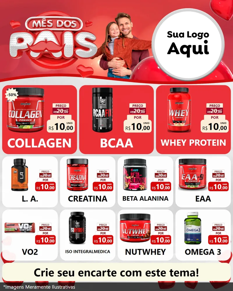 Modelo de Rede Social para Feed Instagram com o tema Mês dos Pais para Suplementos alimentares