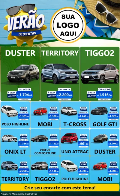 Modelo de Encarte para Encarte Grande com o tema Verão de Ofertas para Concessionaria de Carros