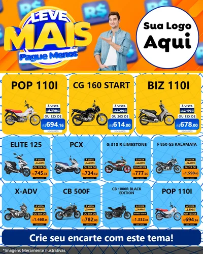 Modelo de Rede Social para Feed Instagram com o tema Leve Mais, Pague Menos para Concessionaria de Motos