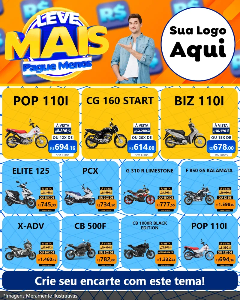 Modelo de Rede Social para Feed Instagram com o tema Leve Mais, Pague Menos para Concessionaria de Motos