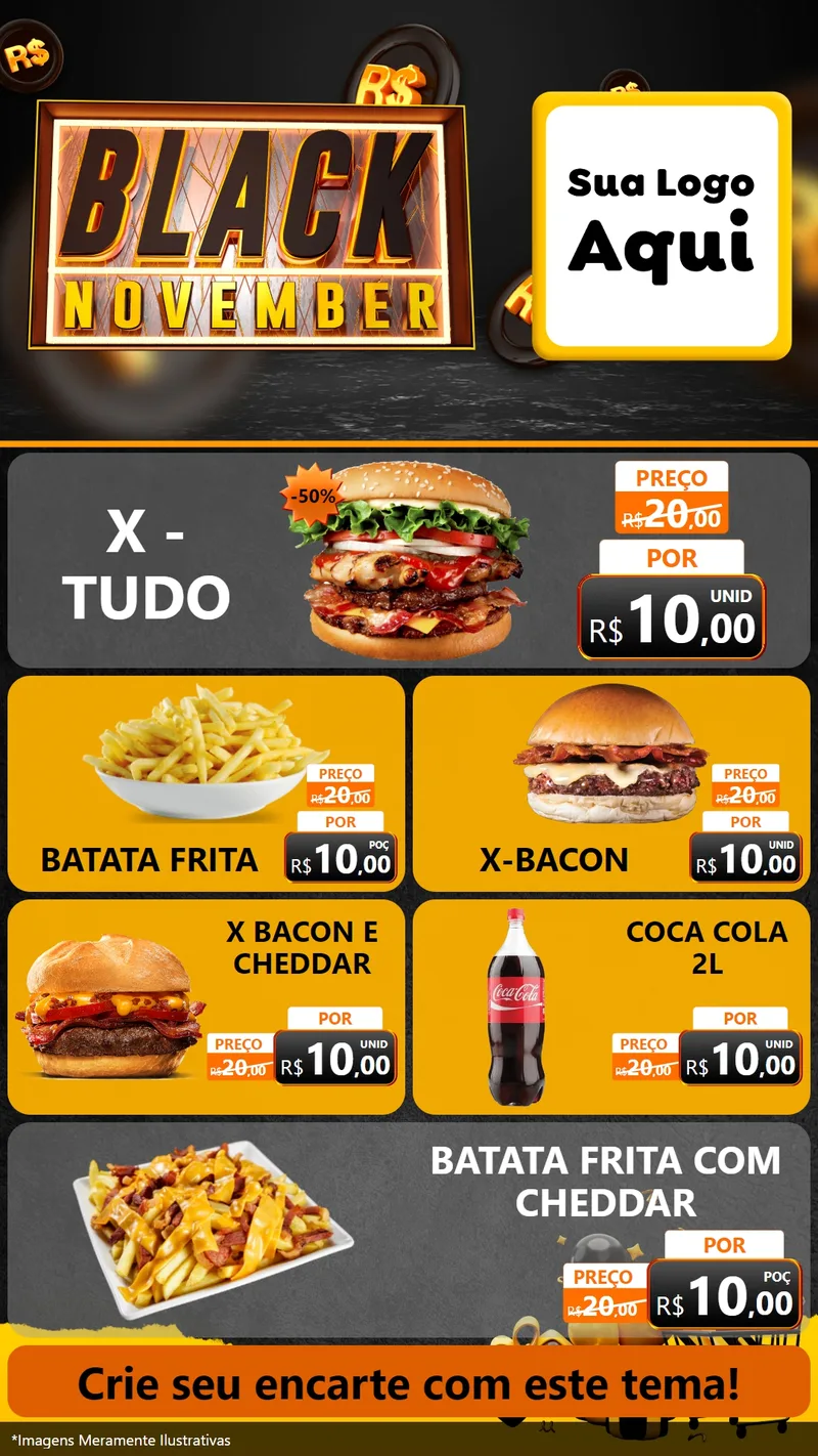 Modelo de TV para TV Vertical com o tema Black November para Hamburgueria