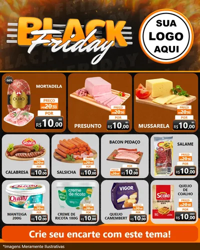 Modelo de Rede Social para Feed Instagram com o tema Black Friday para Frios e Laticínios