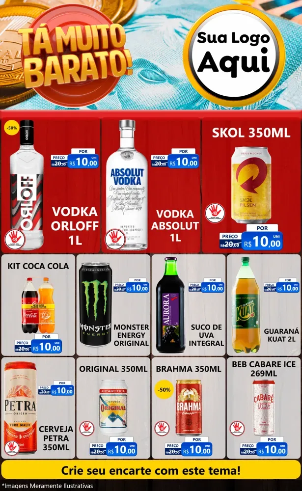 Modelo de Encarte para Encarte Grande com o tema Está Muito Barato para Distribuidora de bebidas