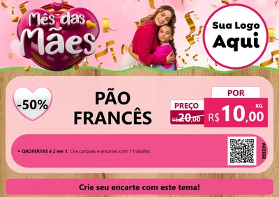 Modelo de Cartaz para Cartaz A4 Horizontal com o tema Mês das Mães para Padaria