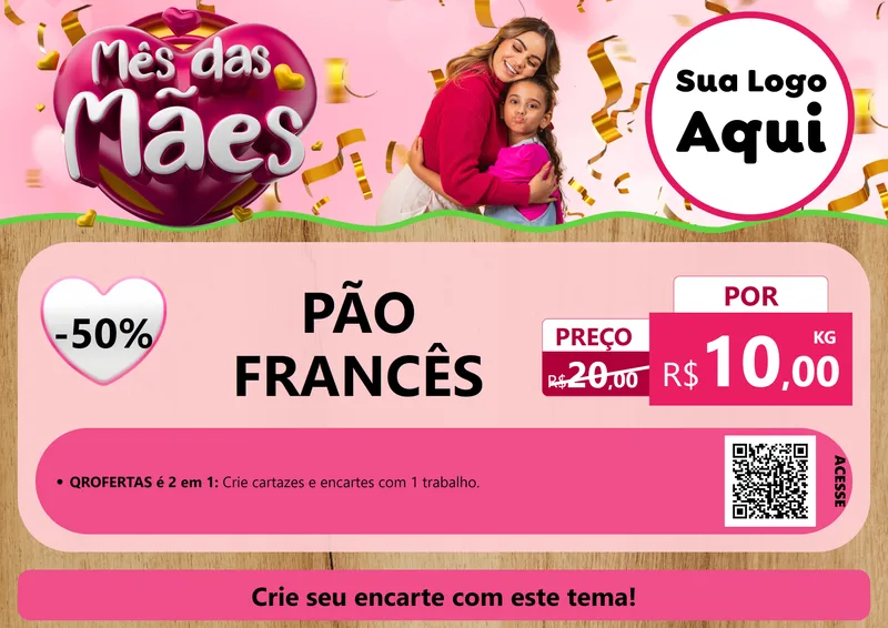 Modelo de Cartaz para Cartaz A4 Horizontal com o tema Mês das Mães para Padaria