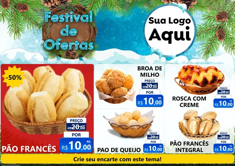 Modelo de Encarte para Encarte A4 Horizontal com o tema Festival de Ofertas - Inverno para Padaria