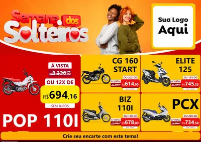Modelo de Encarte para Encarte A4 Horizontal com o tema Semana dos Solteiros para Concessionaria de Motos