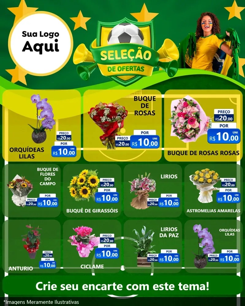 Modelo de Rede Social para Feed Instagram com o tema Seleção de Ofertas - Copa para Floricultura e jardim