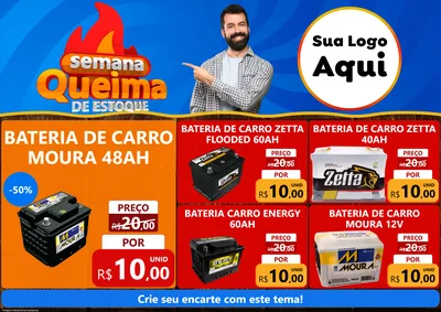 Modelo de Encarte para Encarte A4 Horizontal com o tema Semana Queima de Estoque para Baterias Elétricas