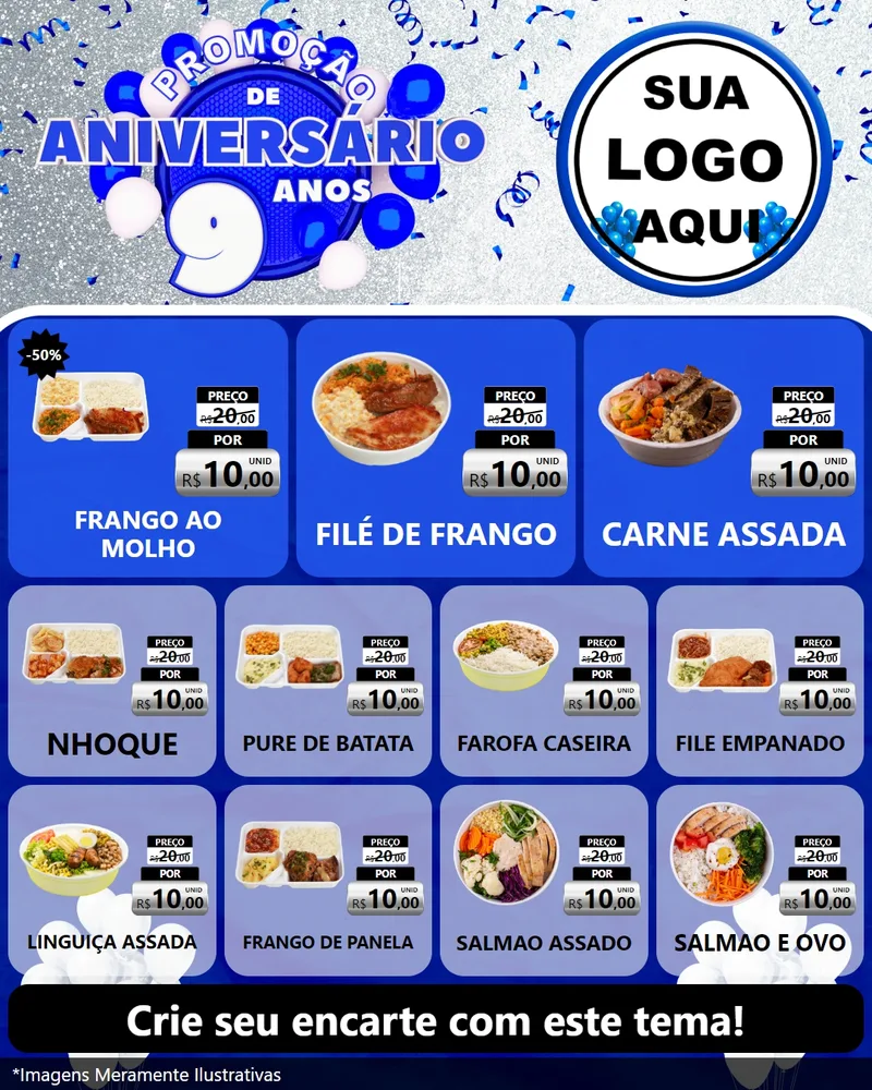 Modelo de Rede Social para Feed Instagram com o tema Promoção de Aniversário - 9 Anos para Restaurante