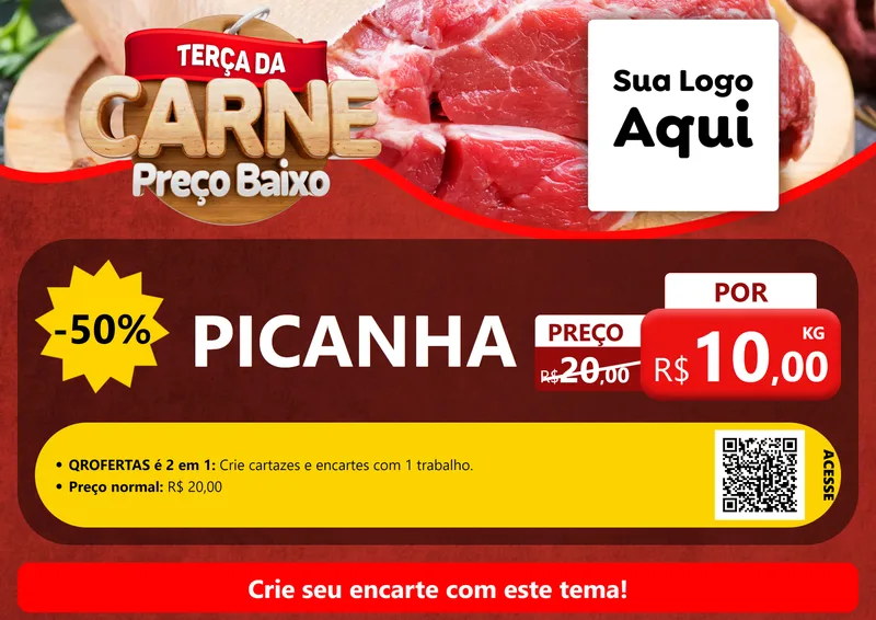 Modelo de Cartaz para Cartaz A4 Horizontal com o tema Terça da Carne para Açougue