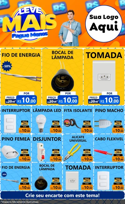 Modelo de Encarte para Encarte Grande com o tema Leve Mais, Pague Menos para Materiais Elétricos