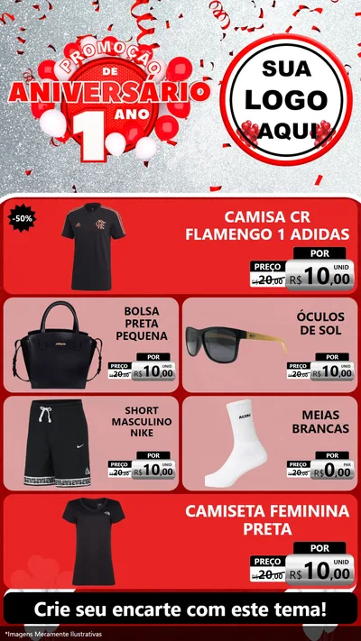 Modelo de TV para TV Vertical com o tema Promoção de Aniversário - 1 Ano para Roupas e acessórios