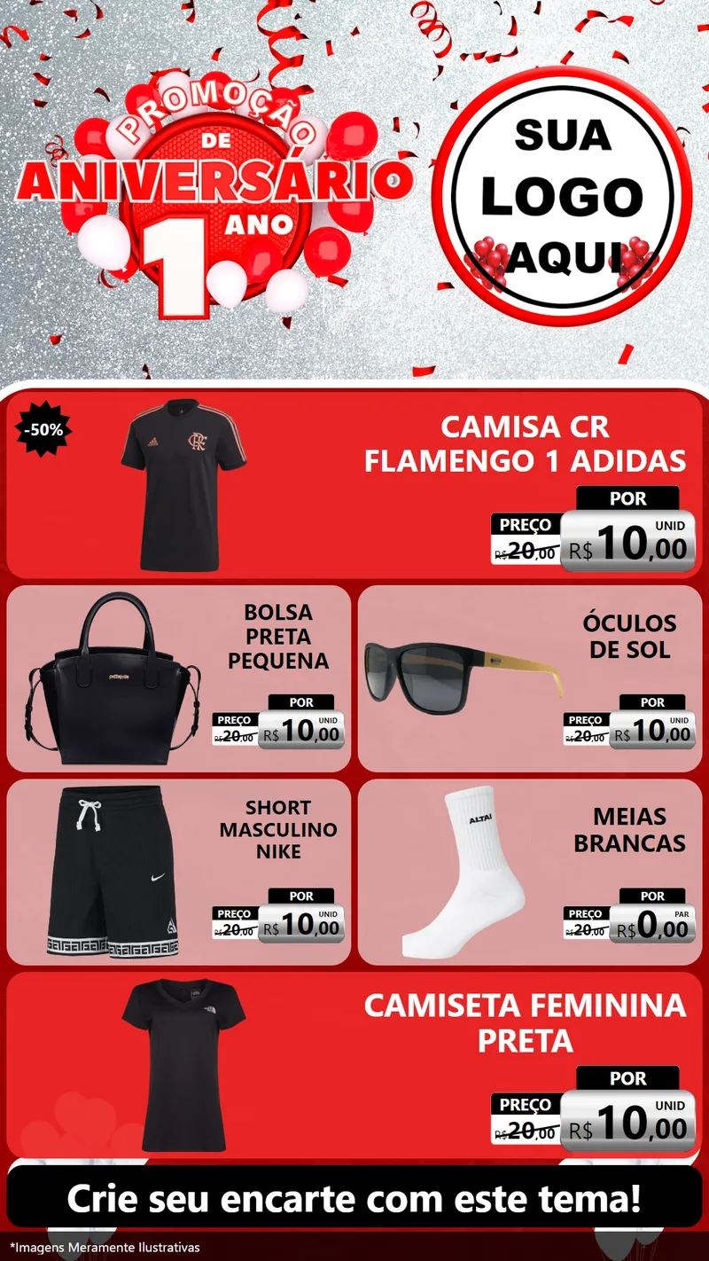 Modelo de TV para TV Vertical com o tema Promoção de Aniversário - 1 Ano para Roupas e acessórios