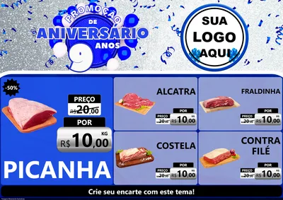 Modelo de Encarte para Encarte A4 Horizontal com o tema Promoção de Aniversário - 9 Anos para Açougue