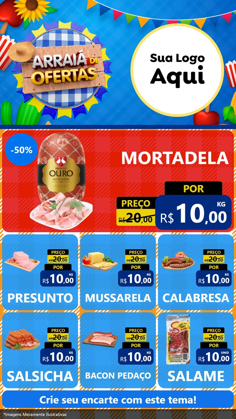 Modelo de Rede Social para Stories com o tema Arraiá de Ofertas para Frios e Laticínios