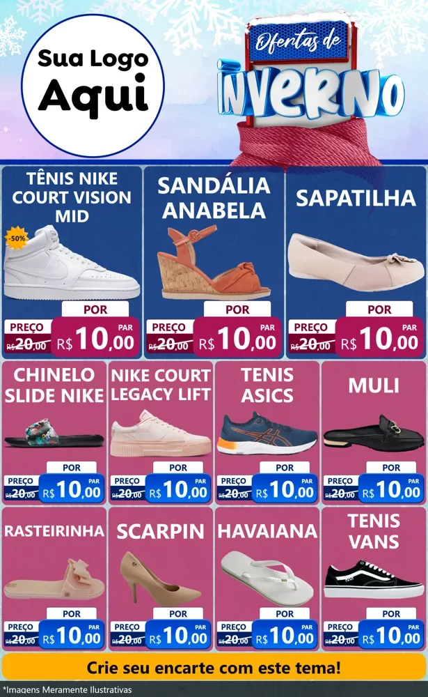 Modelo de Encarte para Encarte Grande com o tema Ofertas de Inverno para Calçados
