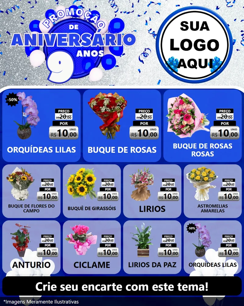 Modelo de Rede Social para Feed Instagram com o tema Promoção de Aniversário - 9 Anos para Floricultura e jardim
