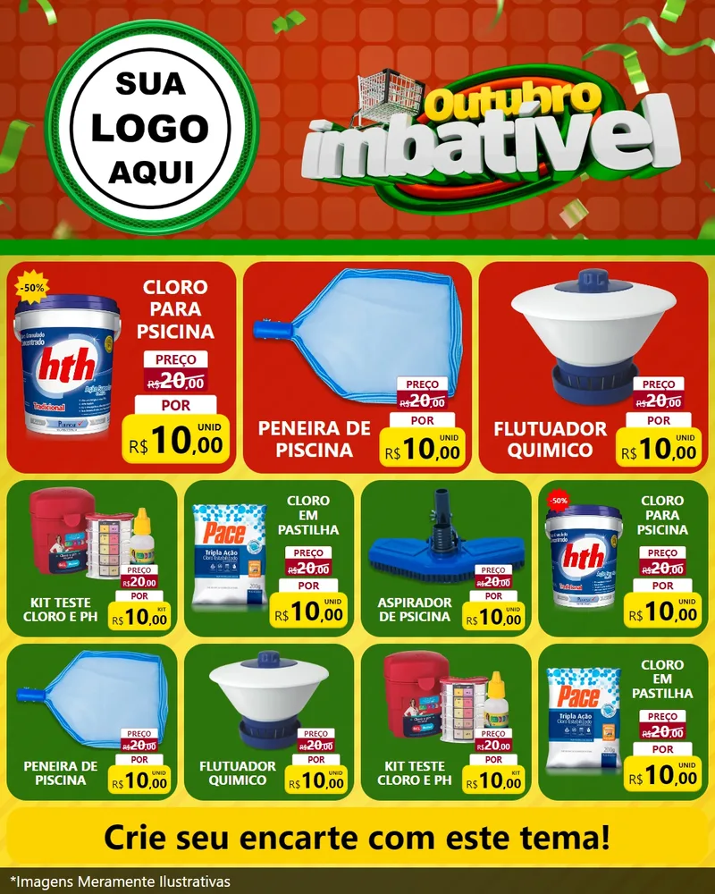 Modelo de Rede Social para Feed Instagram com o tema Outubro Imbatível para Produtos para Piscina