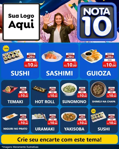 Modelo de Rede Social para Feed Instagram com o tema Nota 10 para Comida japonesa