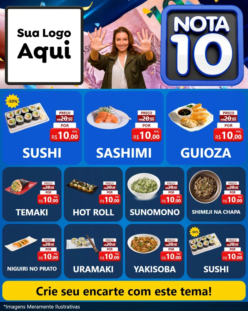 Modelo de Rede Social para Feed Instagram com o tema Nota 10 para Comida japonesa