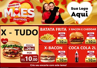 Modelo de Encarte para Encarte A4 Horizontal com o tema Semana das Mães Premiada para Hamburgueria