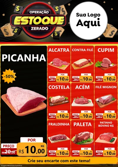 Modelo de Encarte para Encarte A4 Vertical com o tema Operação Estoque Zerado para Açougue