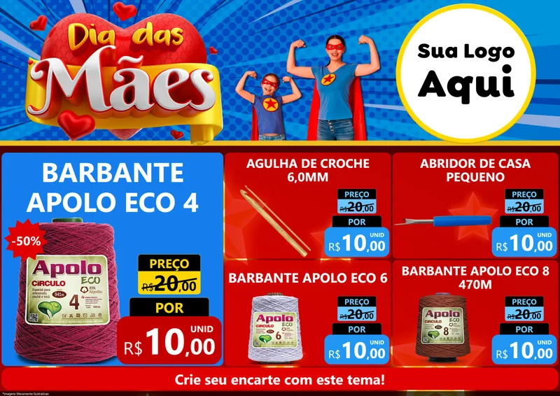 Modelo de Encarte para Encarte A4 Horizontal com o tema Dia das Mães para Armarinho e Aviamentos