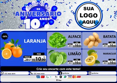 Modelo de Encarte para Encarte A4 Horizontal com o tema Promoção de Aniversário - 10 Anos para Hortifrúti