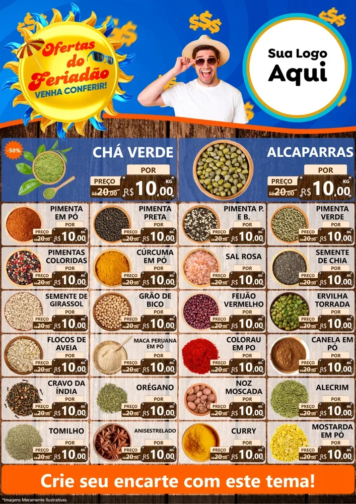 Modelo de Encarte para Encarte A4 Vertical com o tema Ofertas do Feriadão para Produtos Naturais